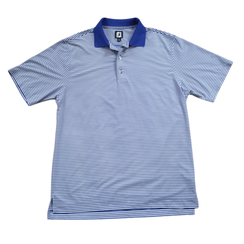 FootJoy FJ Logo Blue Striped Short Sleeve‎ Golf Polo Shirt Size Medium NWOT